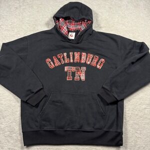 GOGO Hayward Gatlinburg TN Plaid Lined Pullover Hoodie Womens L Black